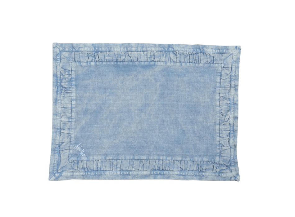 Amerikaanse placemats in blauw linnen of rug met reliëf, 2 stuks - Milone Viadurini