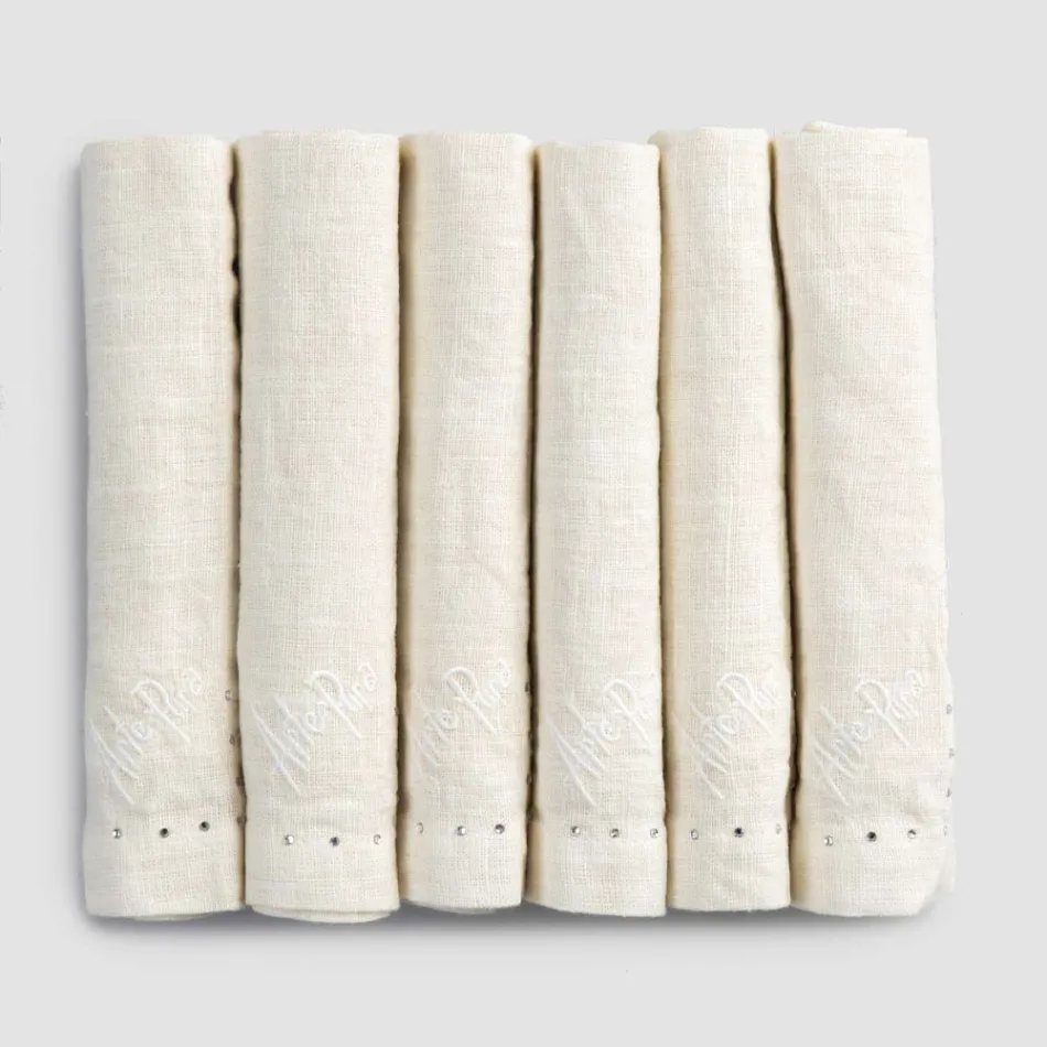 Linnen servetten met zwarte of boterkristallen, 6 stuks Italian Luxury - Prezio Viadurini