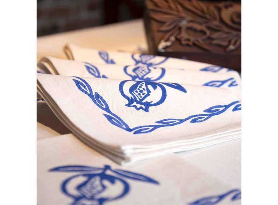 Servet van gemengd linnen met handafdruk Uniek stuk gemaakt in Italië - merken Viadurini