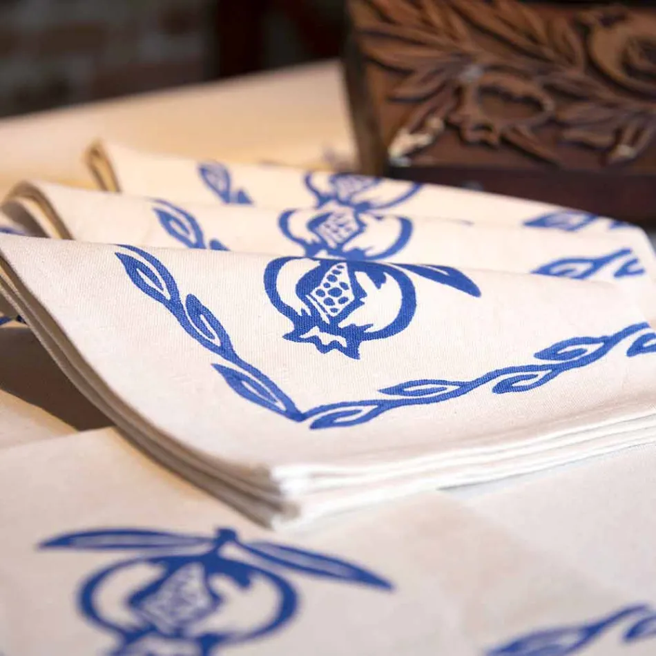 Servet van gemengd linnen met handafdruk Uniek stuk gemaakt in Italië - merken Viadurini