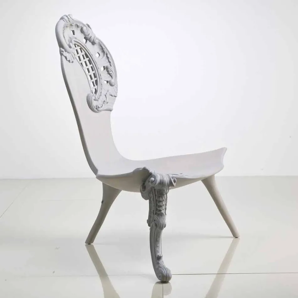 Throne hand gesneden massief eiken grijs ontwerp, Leon Viadurini