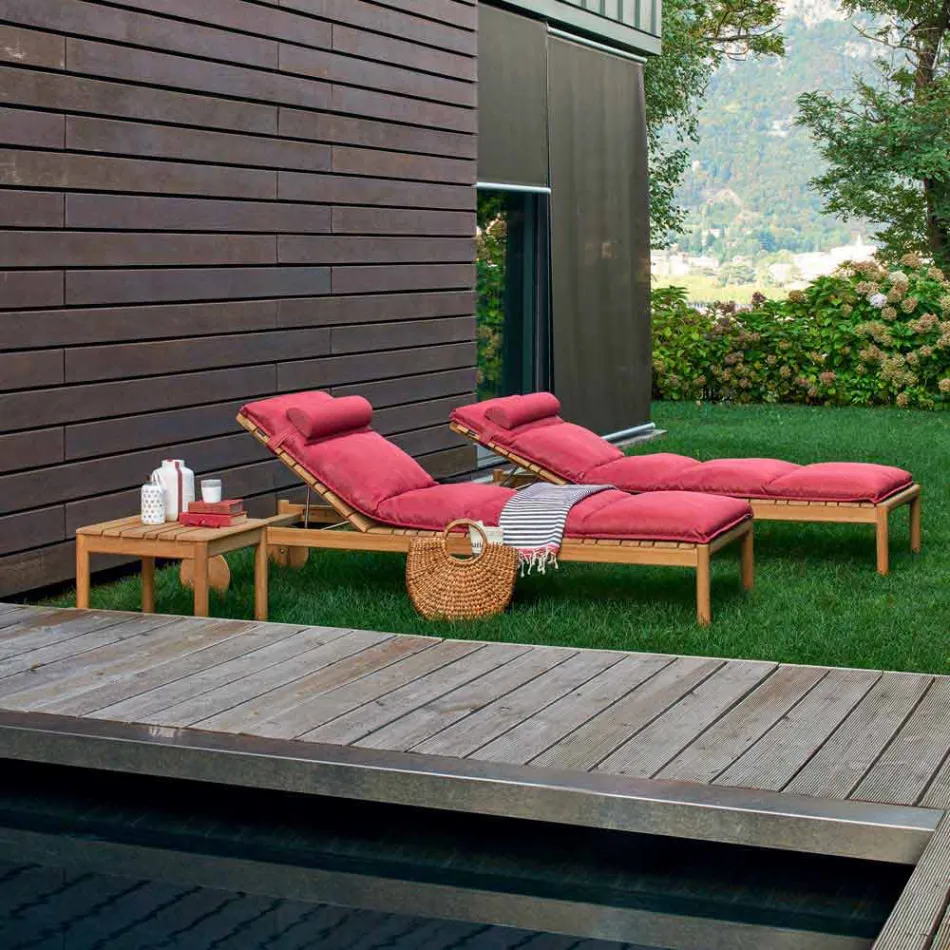 Varaschin Barcode ligbed met buitenwielen van teakhout Viadurini