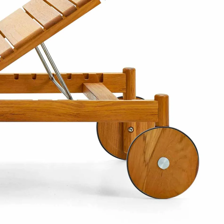 Varaschin Barcode ligbed met buitenwielen van teakhout Viadurini