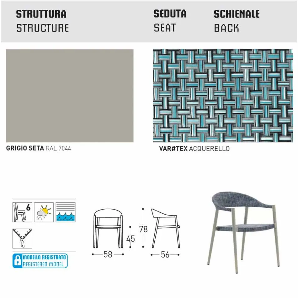 Varaschin Clever voorzitter van modern design tuin, 6 stuks Viadurini