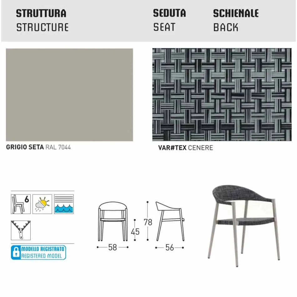 Varaschin Clever voorzitter van modern design tuin, 6 stuks Viadurini