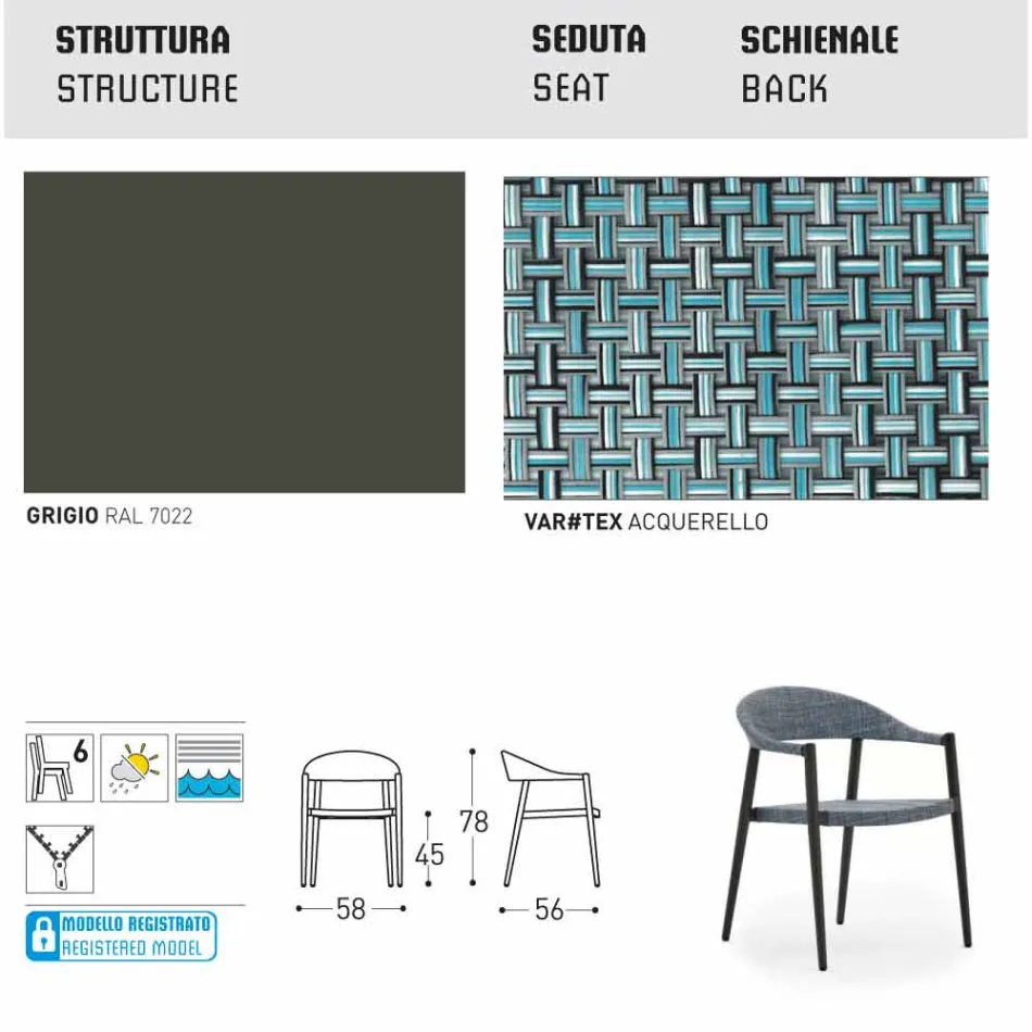 Varaschin Clever voorzitter van modern design tuin, 6 stuks Viadurini