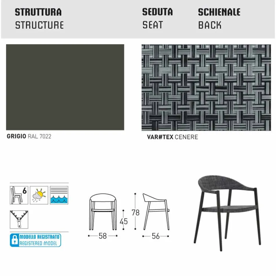 Varaschin Clever voorzitter van modern design tuin, 6 stuks Viadurini