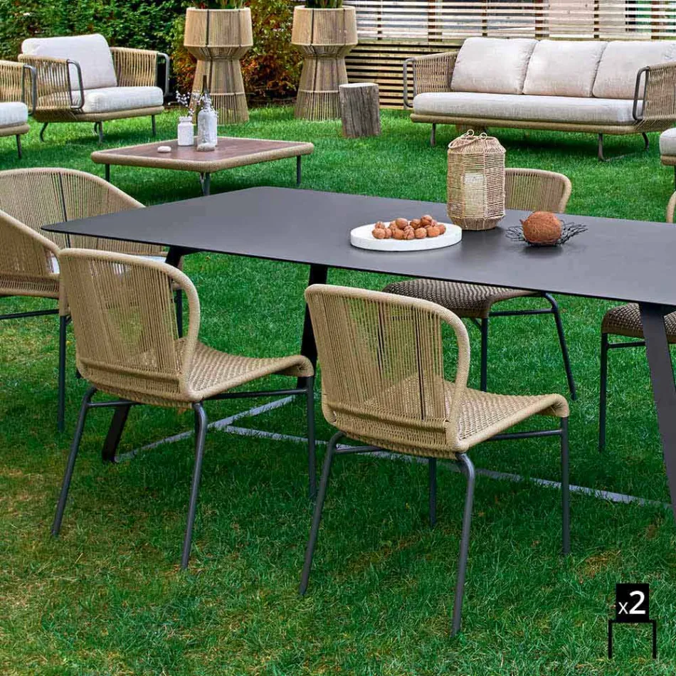 Varaschin Cricket openluchtstoel modern met de hand geweven, 2 stuks Viadurini