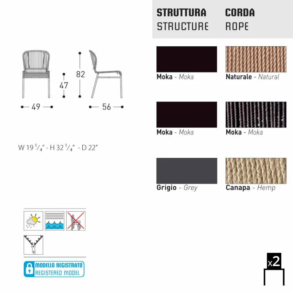 Varaschin Cricket openluchtstoel modern met de hand geweven, 2 stuks Viadurini