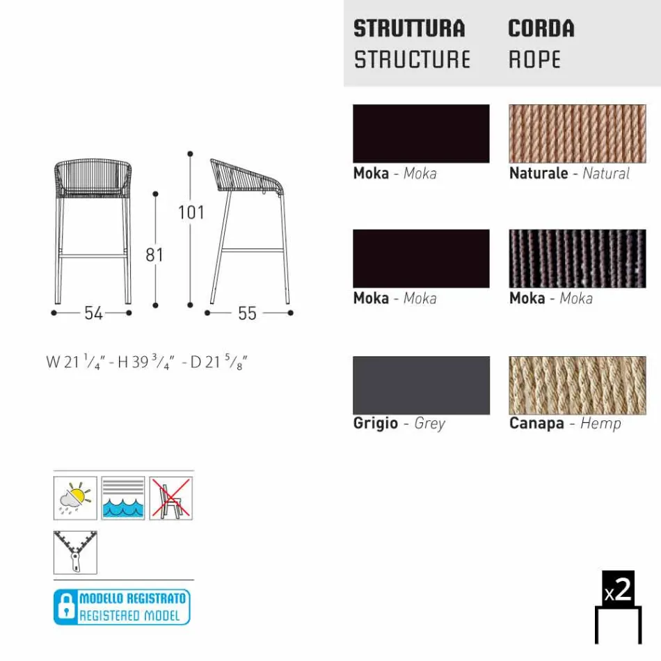 Varaschin Cricket kruk top modern tuinontwerp, 2 stuks Viadurini