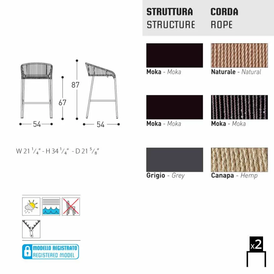 Varaschin Cricket kruk moderne tuin aluminium, 2 stuks Viadurini