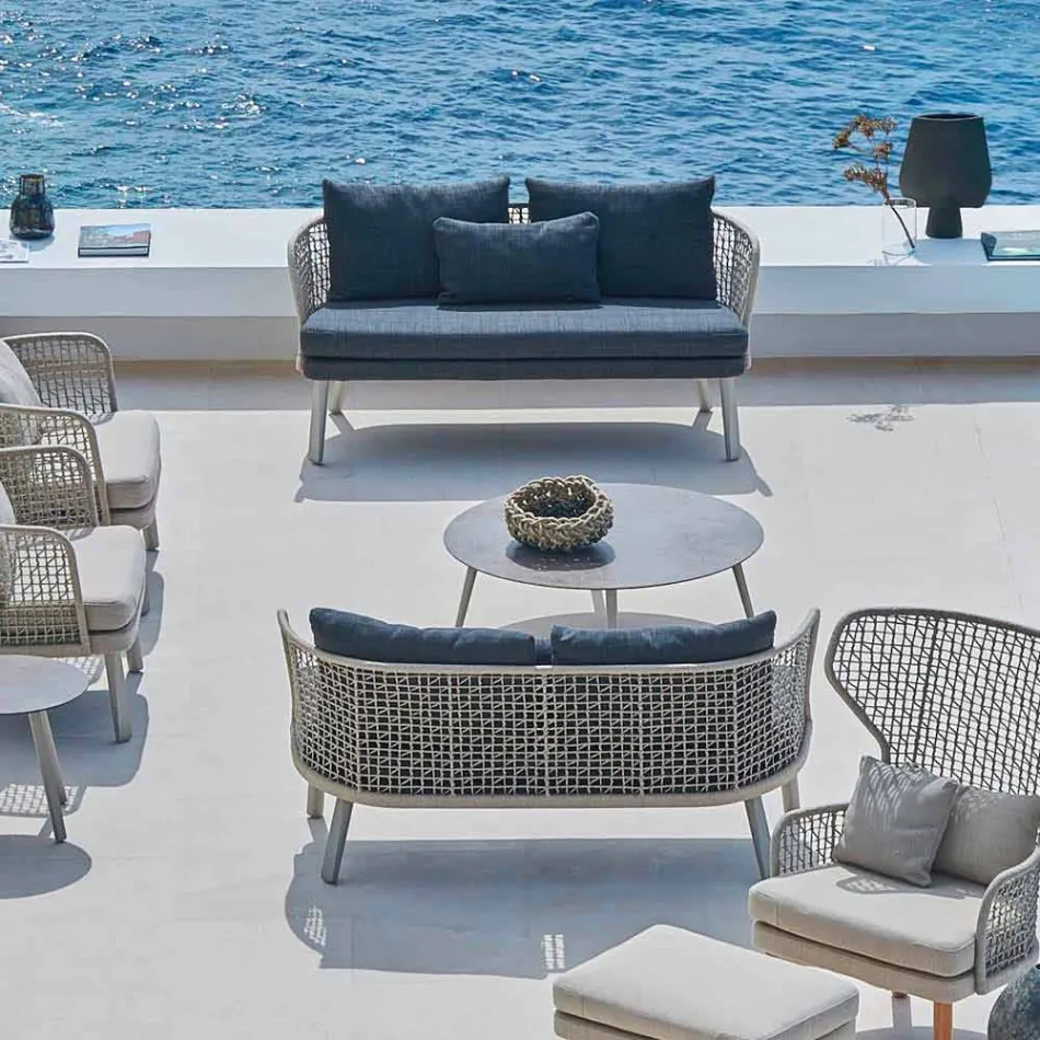 Varaschin Emma moderne tweezits gestoffeerde tuinbank Viadurini