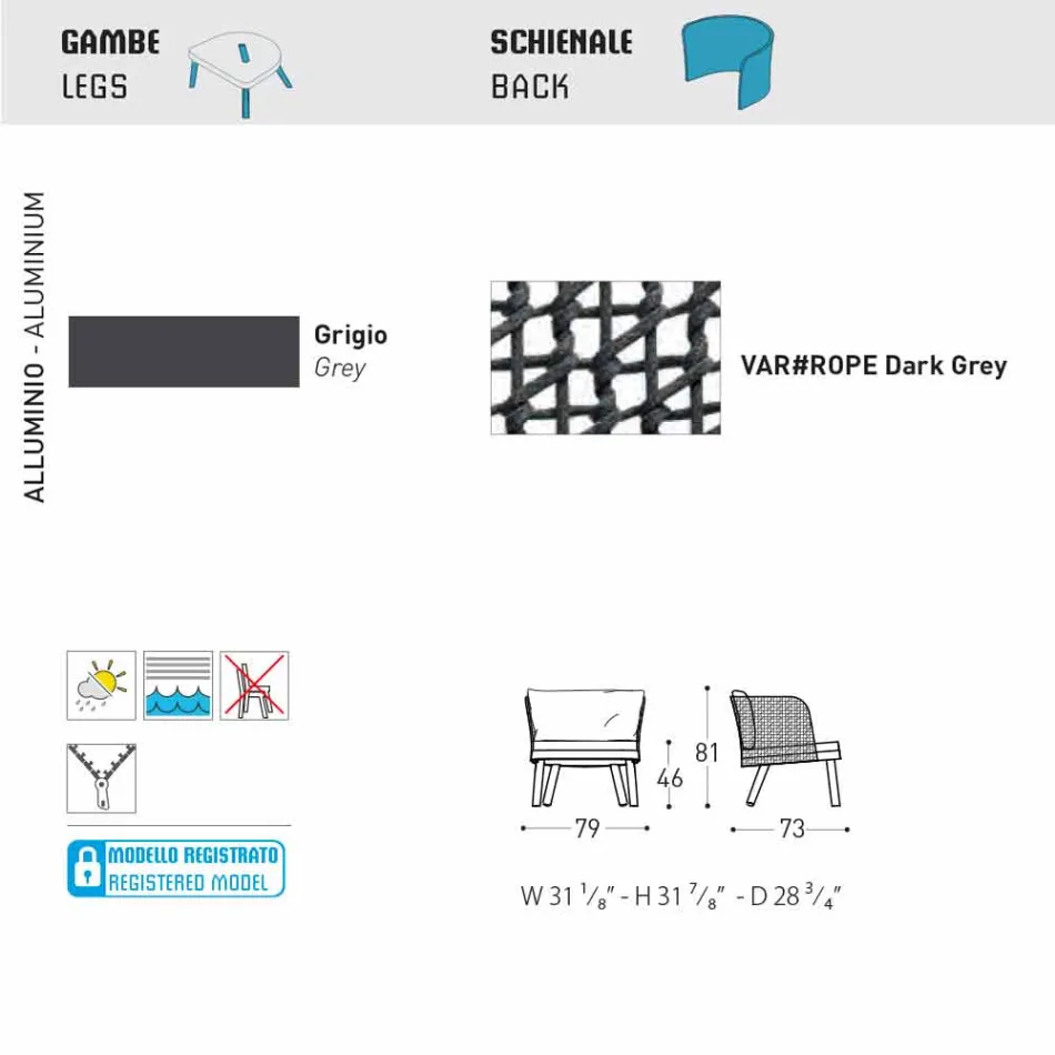 Buitenfauteuil Varaschin Emma bekleed met metaal en textiel Viadurini