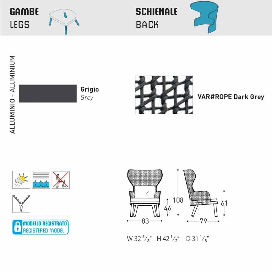 Moderne moderne fauteuil Varaschin Emma met stoffen hoofdsteun Viadurini