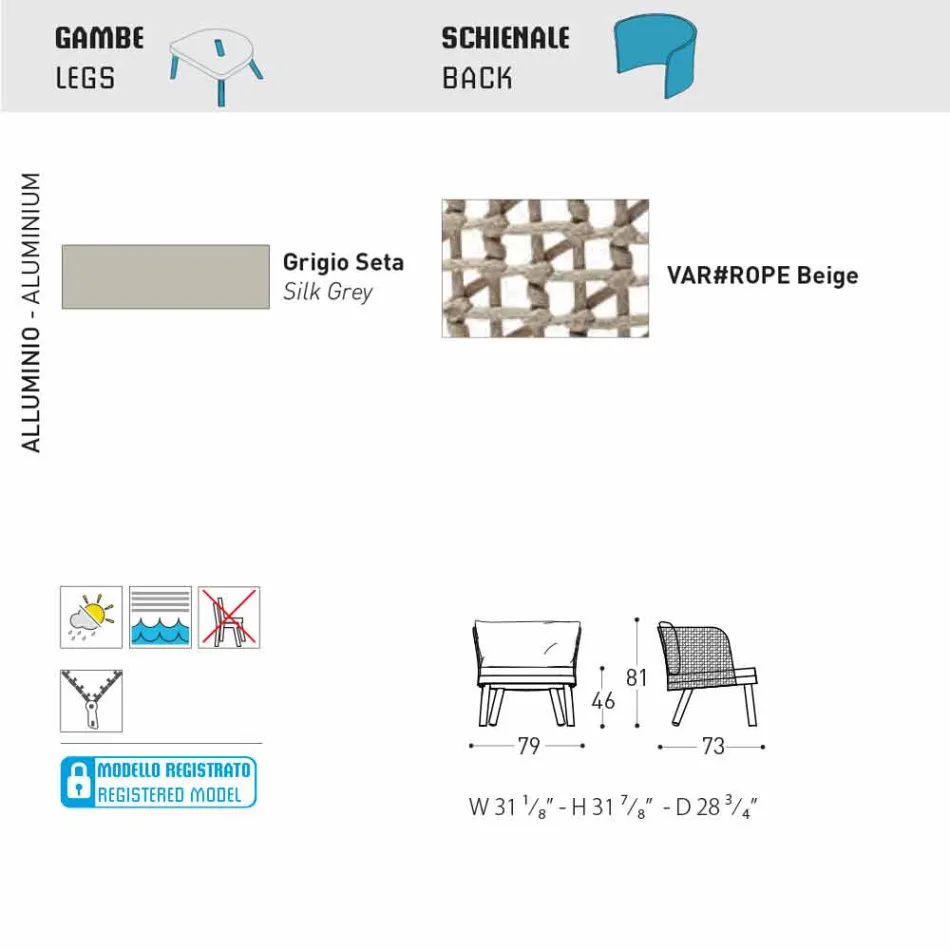 Varaschin Emma-tuinfauteuil bekleed met stof en metaal Viadurini