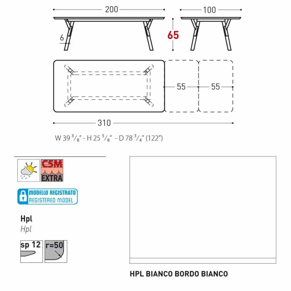 Varaschin Link tafel H 65 cm tuin uit te breiden tot 350 cm Viadurini