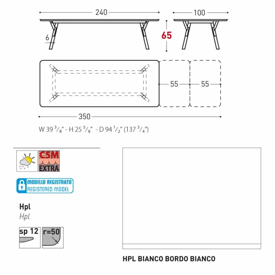 Varaschin Link tafel H 65 cm tuin uit te breiden tot 350 cm Viadurini