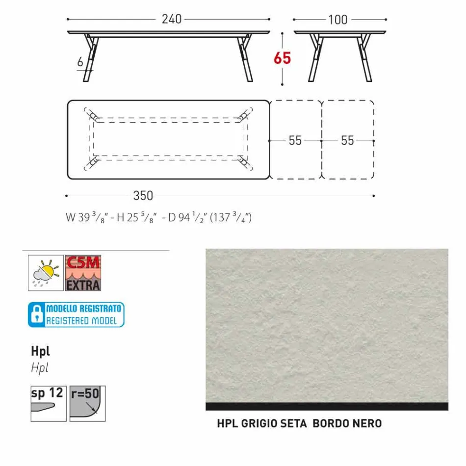 Varaschin Link tafel H 65 cm tuin uit te breiden tot 350 cm Viadurini
