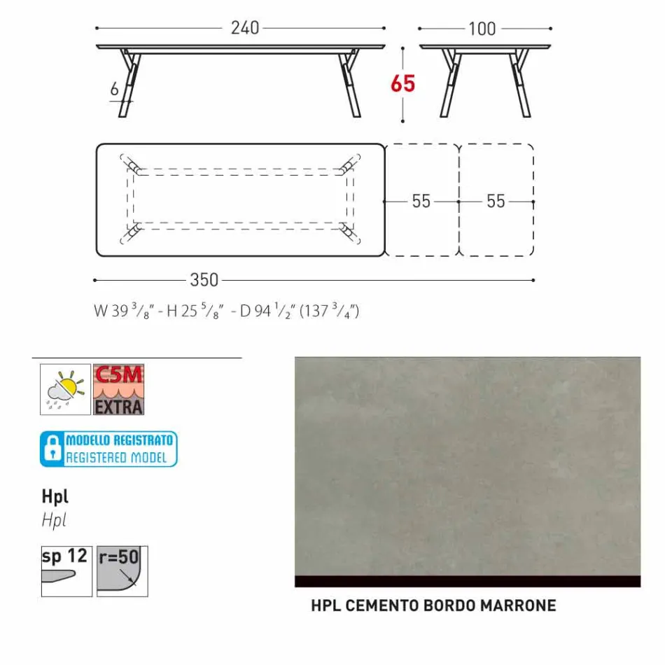 Varaschin Link tafel H 65 cm tuin uit te breiden tot 350 cm Viadurini