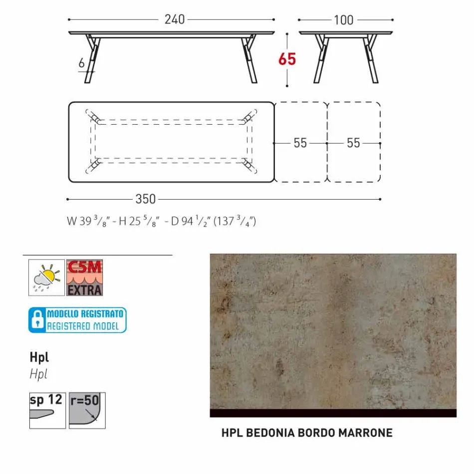 Varaschin Link tafel H 65 cm tuin uit te breiden tot 350 cm Viadurini