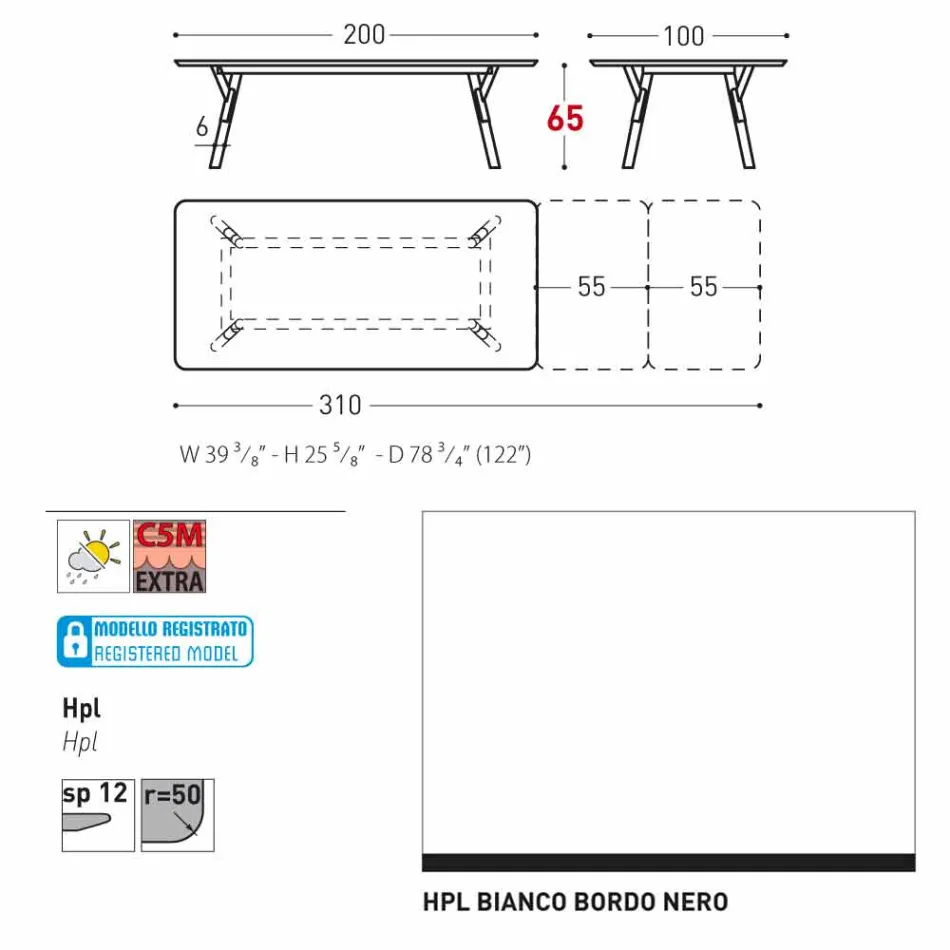 Varaschin Link tafel H 65 cm tuin uit te breiden tot 350 cm Viadurini