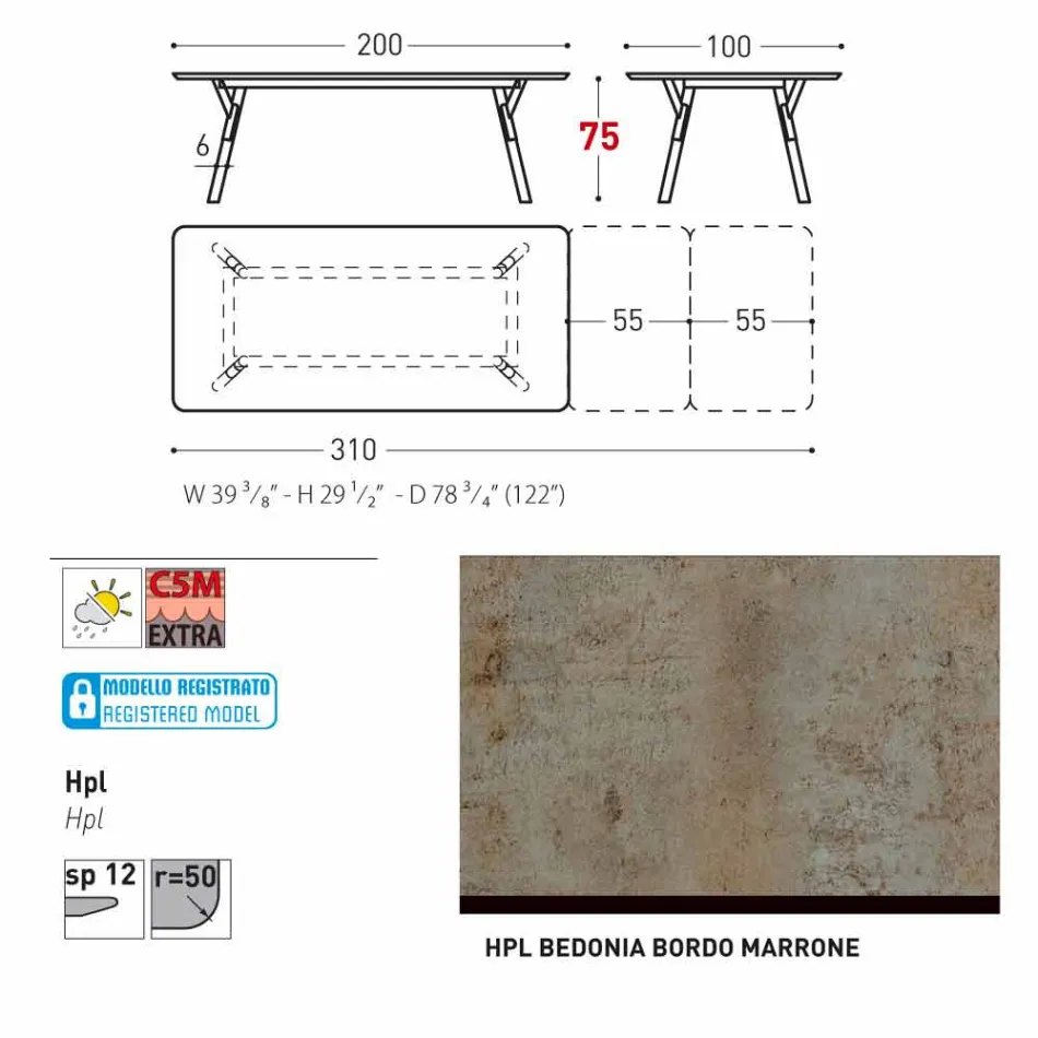 Varaschin Link tuin aanschuiftafel met teakhouten poten, H75 cm Viadurini