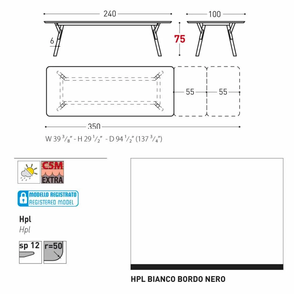 Varaschin Link tuin aanschuiftafel met teakhouten poten, H75 cm Viadurini