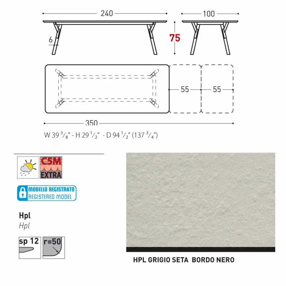 Varaschin Link tuin aanschuiftafel met teakhouten poten, H75 cm Viadurini