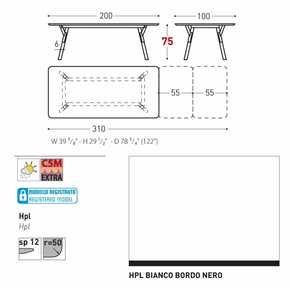 Varaschin Link tuin aanschuiftafel met teakhouten poten, H75 cm Viadurini