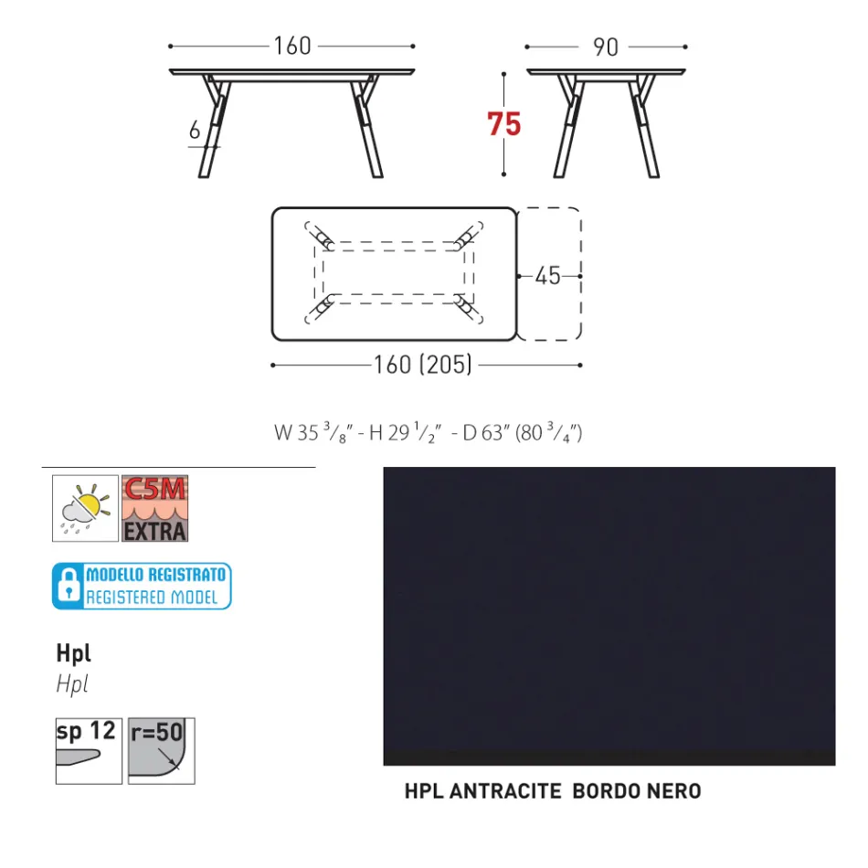 Varaschin Link modern design uitschuifbare tuintafel, H 73,2 cm Viadurini