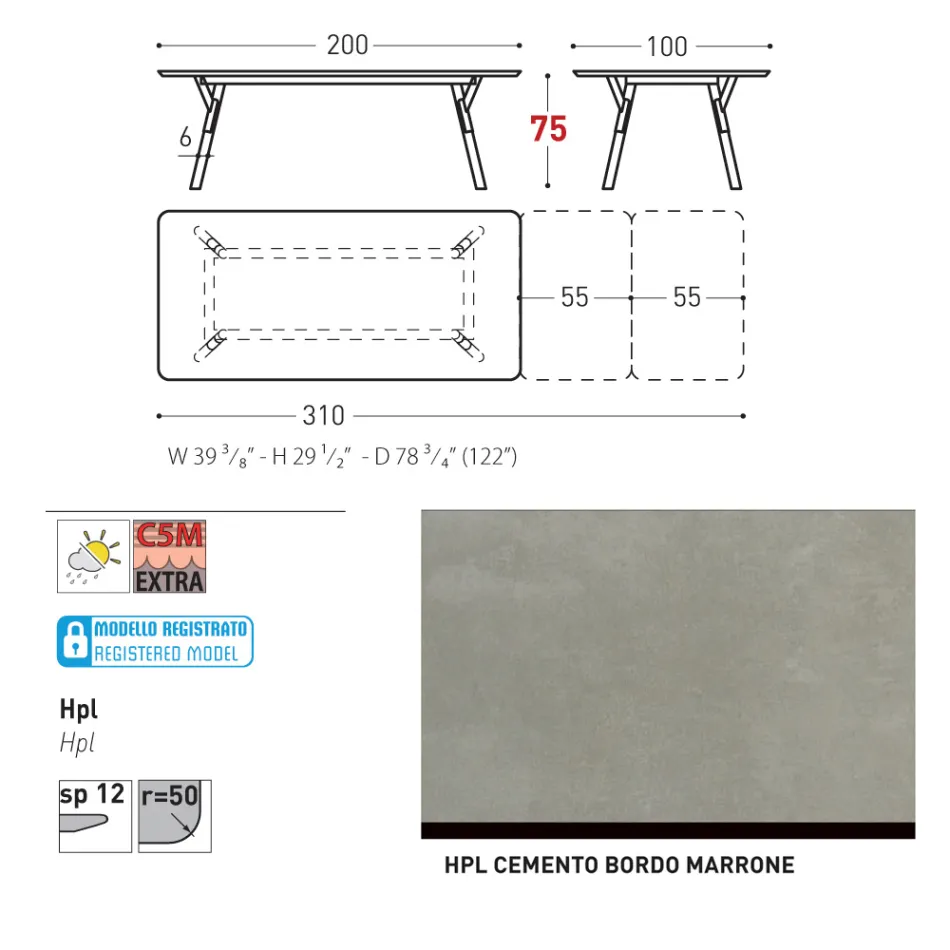 Varaschin Link modern design uitschuifbare tuintafel, H 73,2 cm Viadurini