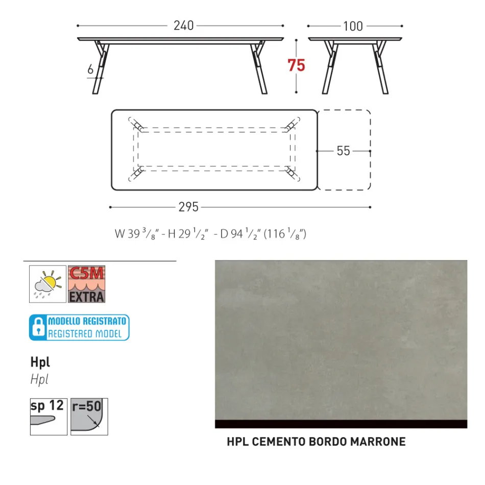 Varaschin Link modern design uitschuifbare tuintafel, H 73,2 cm Viadurini