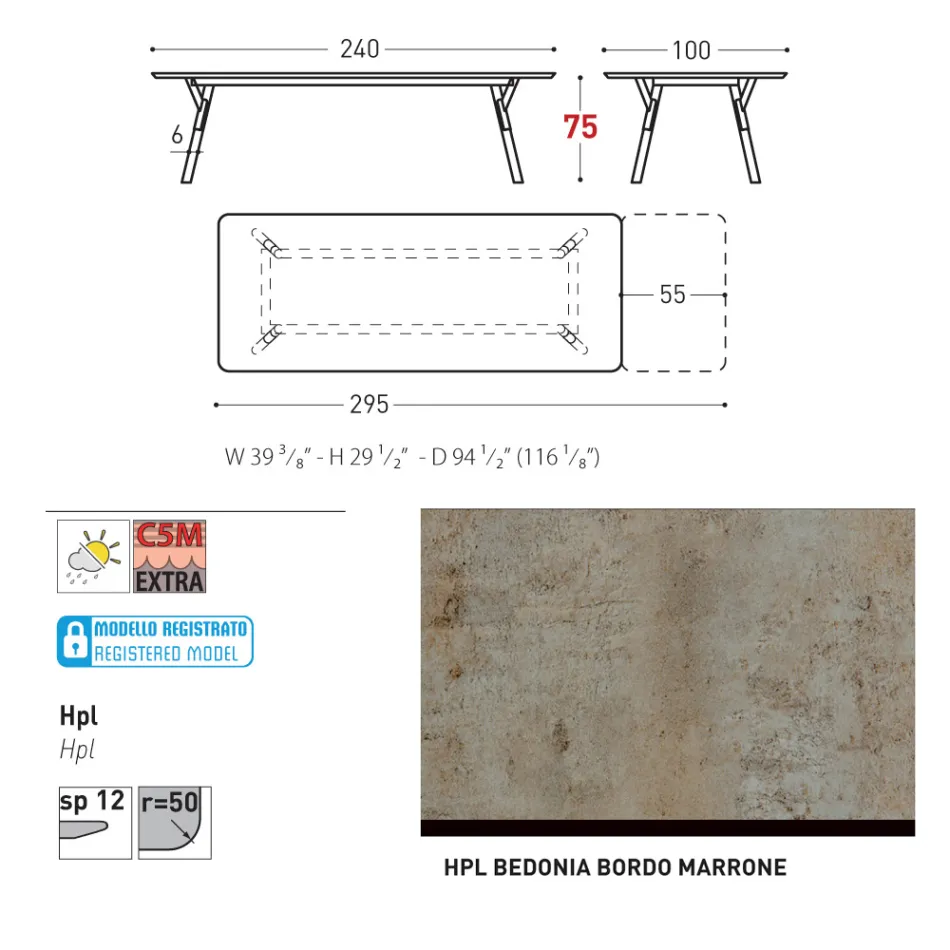 Varaschin Link modern design uitschuifbare tuintafel, H 73,2 cm Viadurini