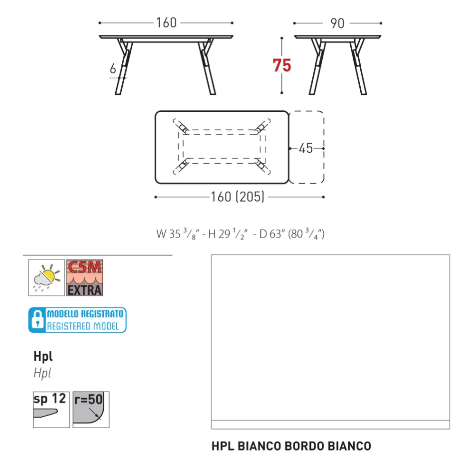 Varaschin Link modern design uitschuifbare tuintafel, H 73,2 cm Viadurini