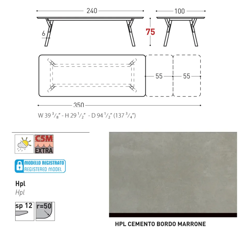 Varaschin Link modern design uitschuifbare tuintafel, H 73,2 cm Viadurini