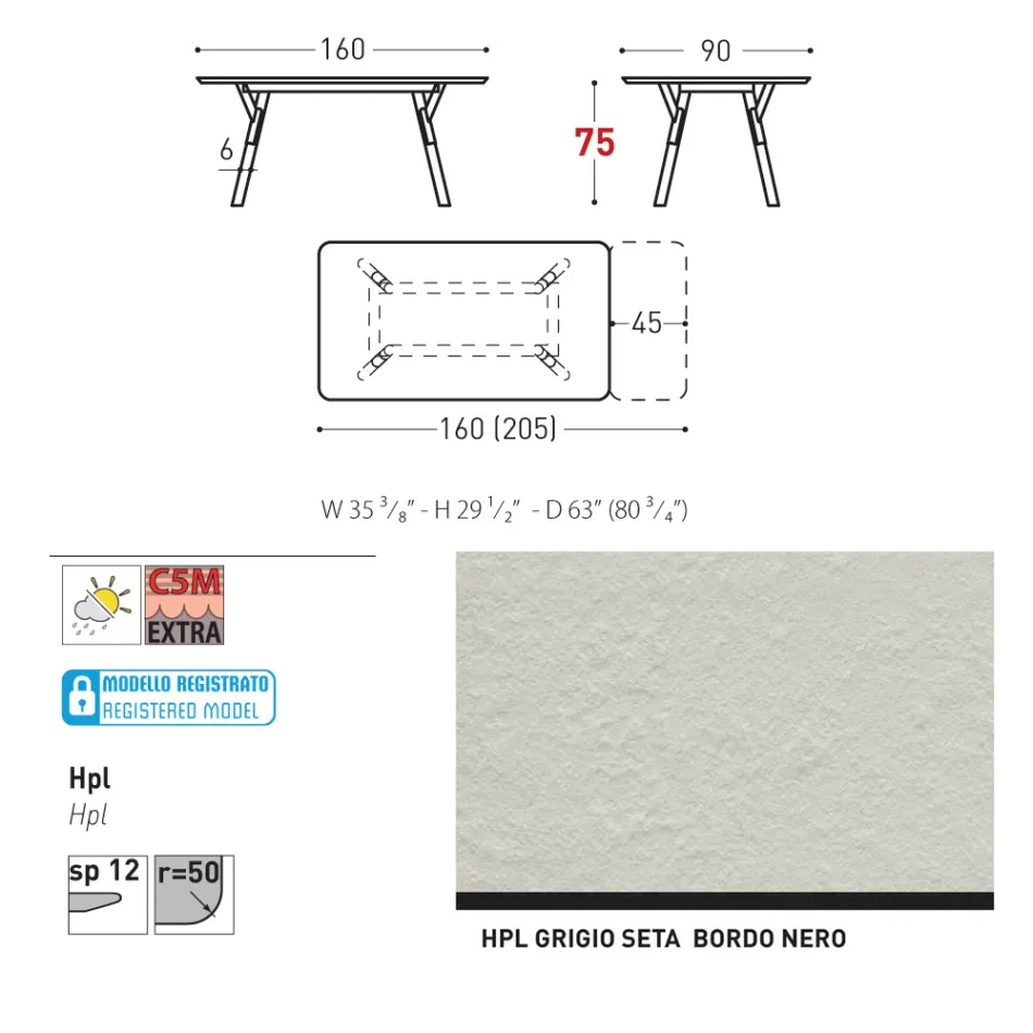 Varaschin Link modern design uitschuifbare tuintafel, H 73,2 cm Viadurini
