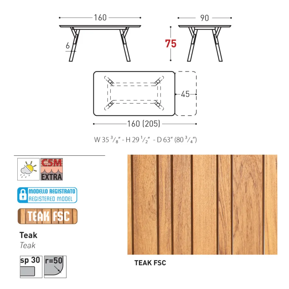 Varaschin Link modern design uitschuifbare tuintafel, H 73,2 cm Viadurini