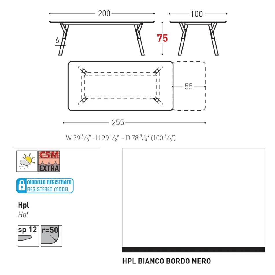 Varaschin Link modern design uitschuifbare tuintafel, H 73,2 cm Viadurini