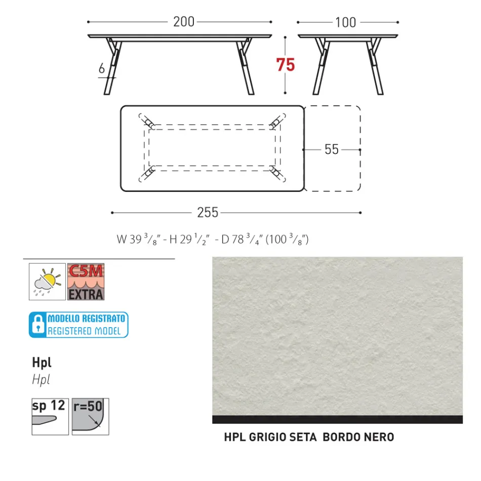 Varaschin Link modern design uitschuifbare tuintafel, H 73,2 cm Viadurini