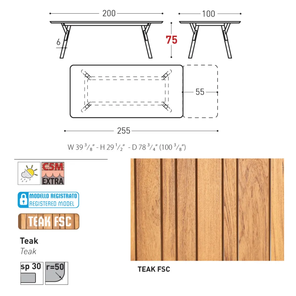 Varaschin Link modern design uitschuifbare tuintafel, H 73,2 cm Viadurini