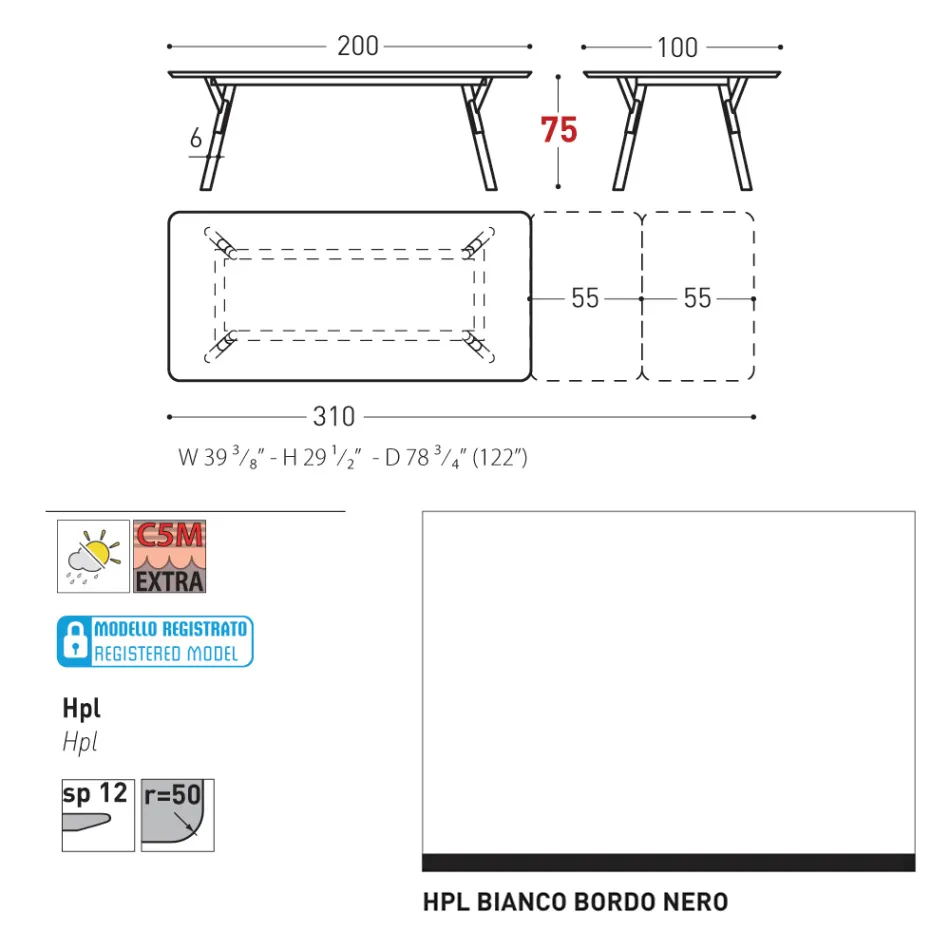 Varaschin Link modern design uitschuifbare tuintafel, H 73,2 cm Viadurini