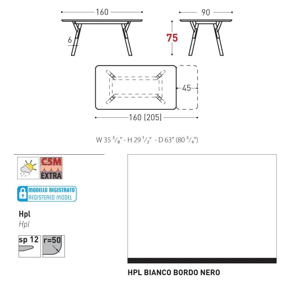 Varaschin Link modern design uitschuifbare tuintafel, H 73,2 cm Viadurini