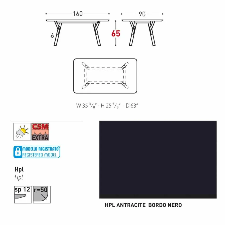 Varaschin Link tuintafel met teak houten poten, H 65 cm Viadurini