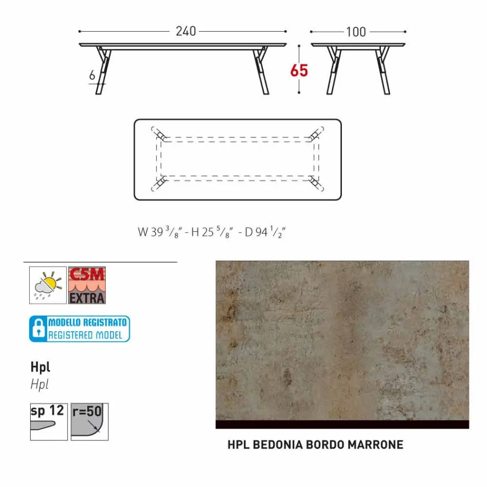 Varaschin Link tuintafel met teak houten poten, H 65 cm Viadurini