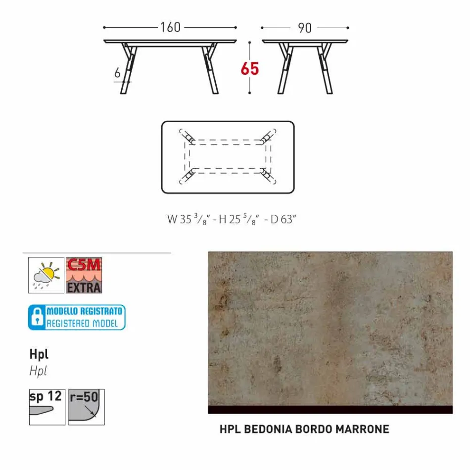 Varaschin Link tuintafel met teak houten poten, H 65 cm Viadurini