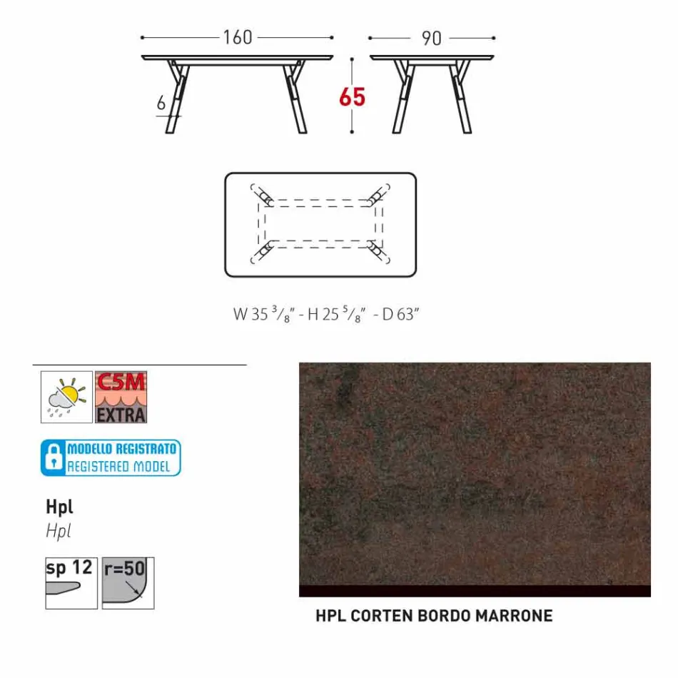 Varaschin Link tuintafel met teak houten poten, H 65 cm Viadurini