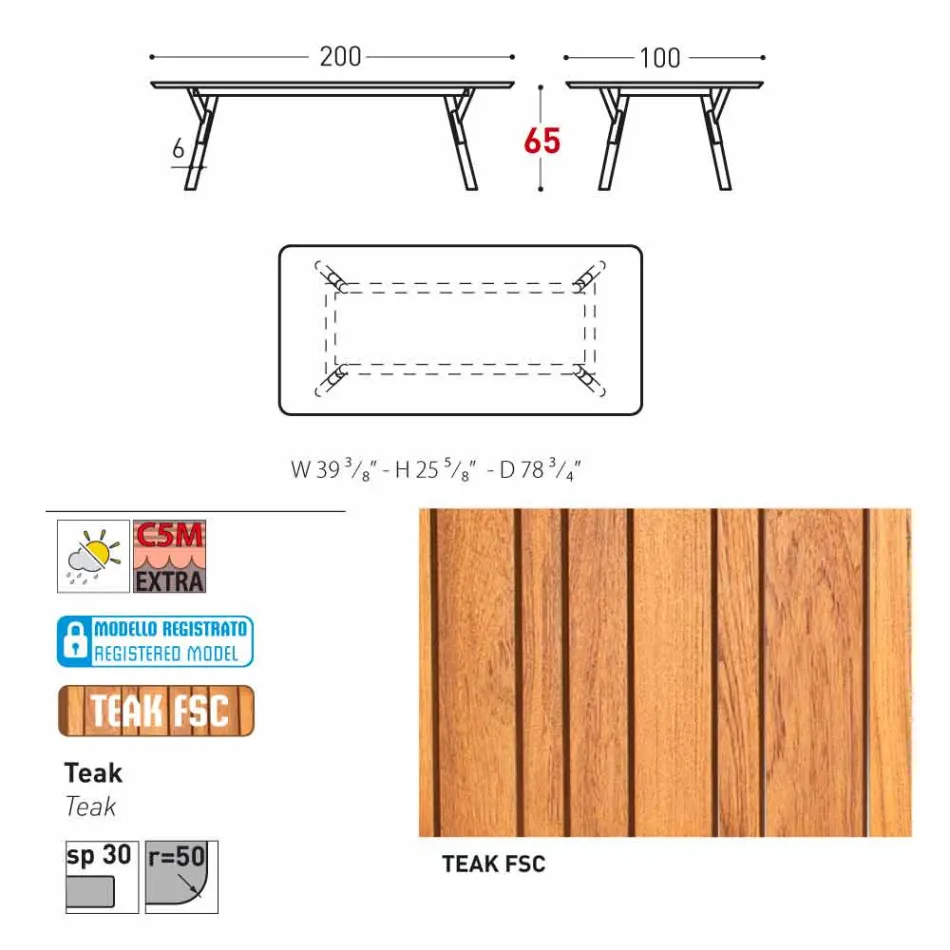 Varaschin Link tuintafel met teak houten poten, H 65 cm Viadurini