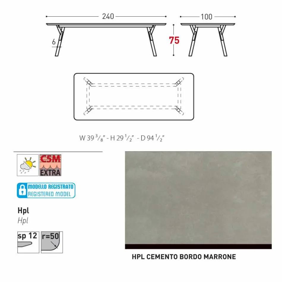 Varaschin Link tuintafel met teak houten poten, H 75 cm Viadurini
