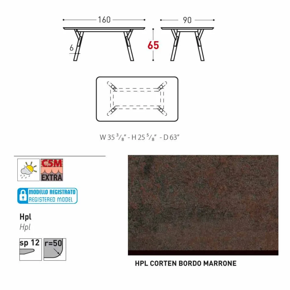 Varaschin Link tuintafel met teak houten poten, H 75 cm Viadurini