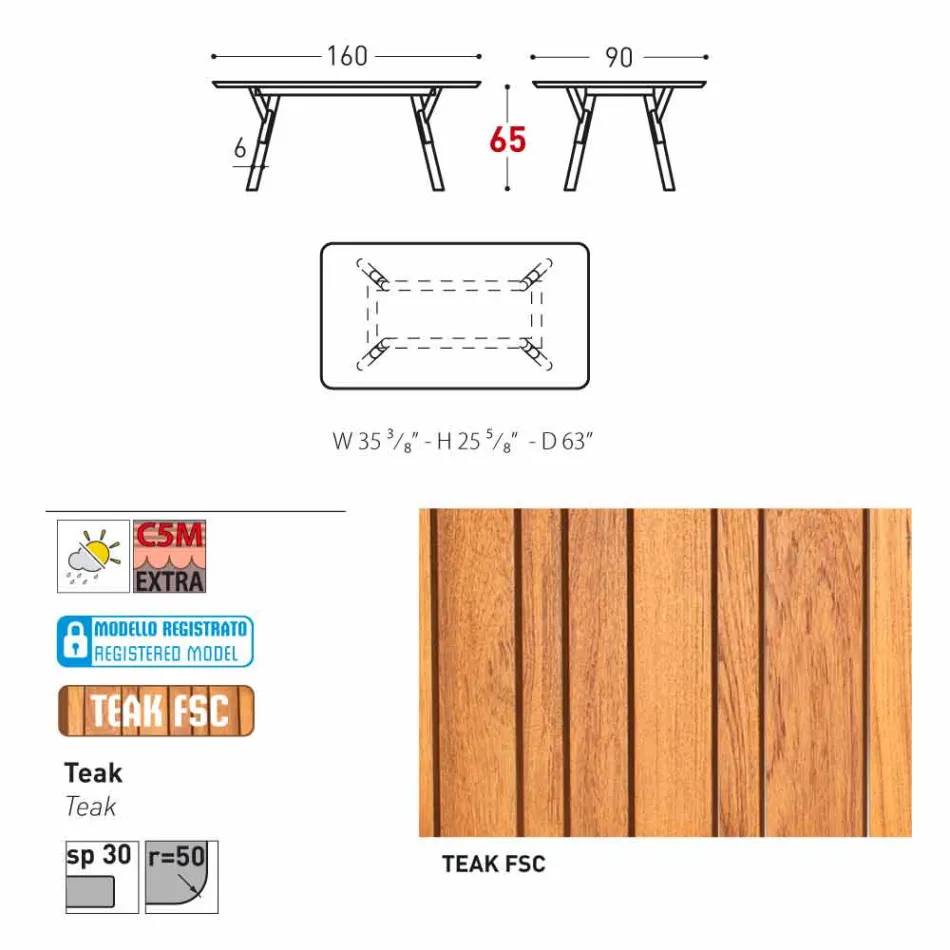 Varaschin Link tuintafel met teak houten poten, H 75 cm Viadurini